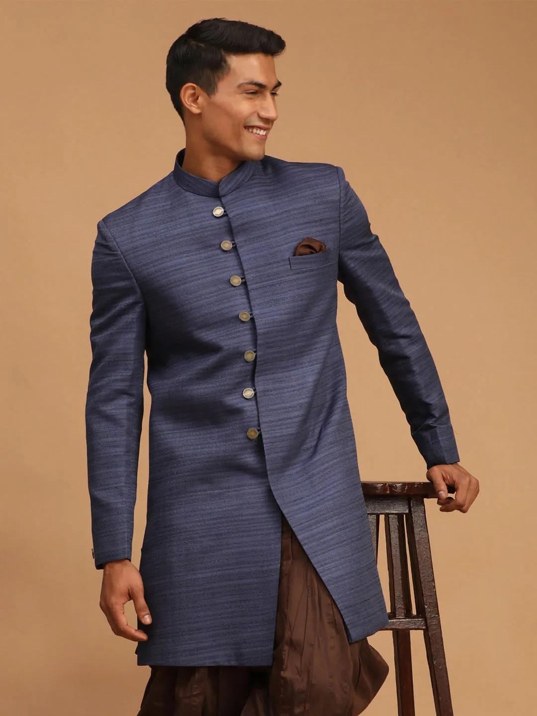 Jashvi Men's Navy Blue Sherwani Only Top