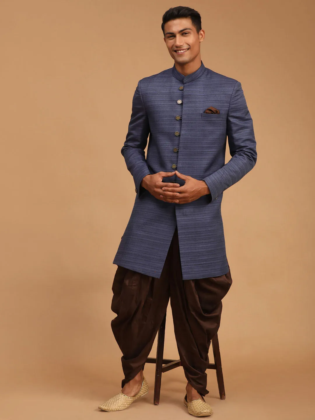 Jashvi Men's Navy Blue Sherwani Only Top