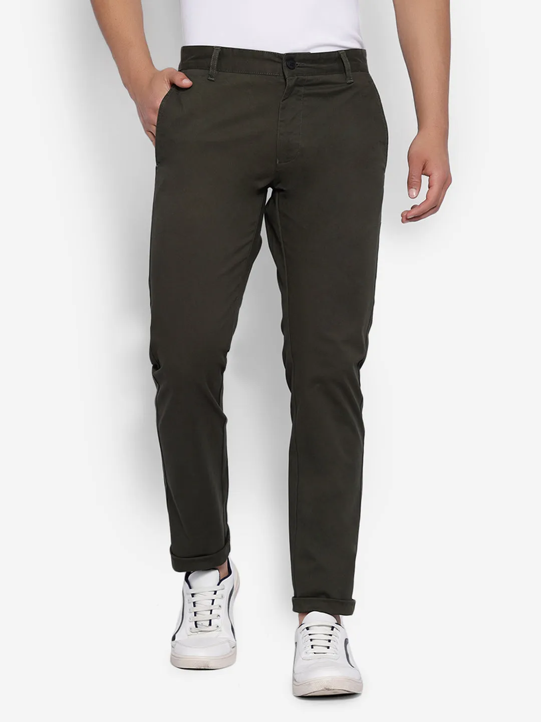 JUMP USA Men Olive Premium Cotton Slim Fit Sustainable Chinos