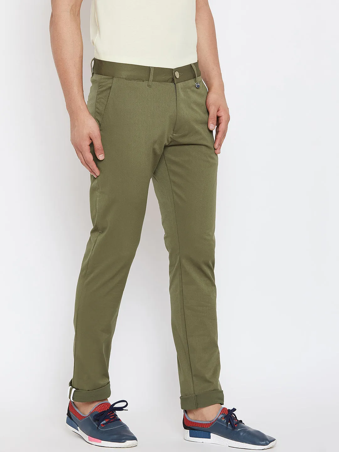 JUMP USA Men Solid Olive Casual Regular Fit Chinos Trousers