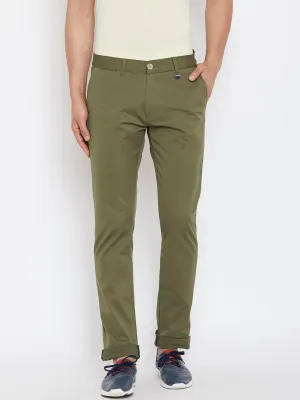 JUMP USA Men Solid Olive Casual Regular Fit Chinos Trousers