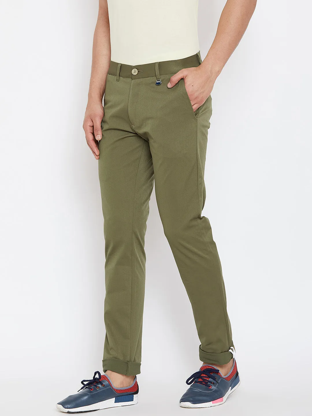 JUMP USA Men Solid Olive Casual Regular Fit Chinos Trousers