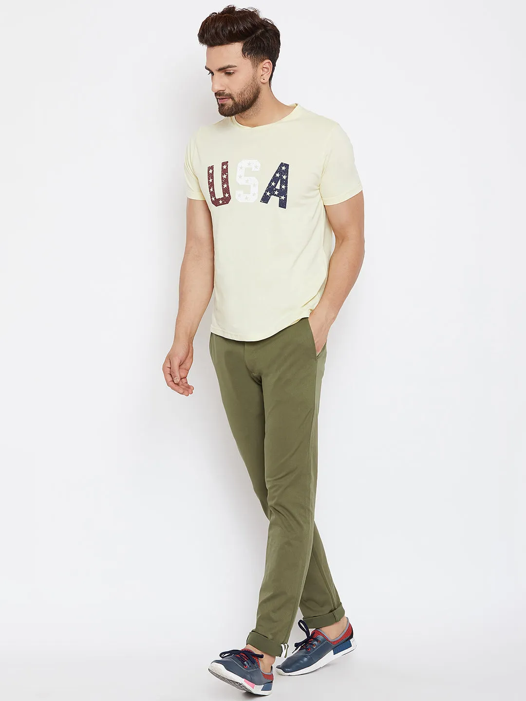 JUMP USA Men Solid Olive Casual Regular Fit Chinos Trousers