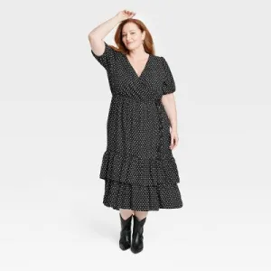 Knox Rose Women's Plus Size Short Sleeve Wrap Tiered Midi Dress