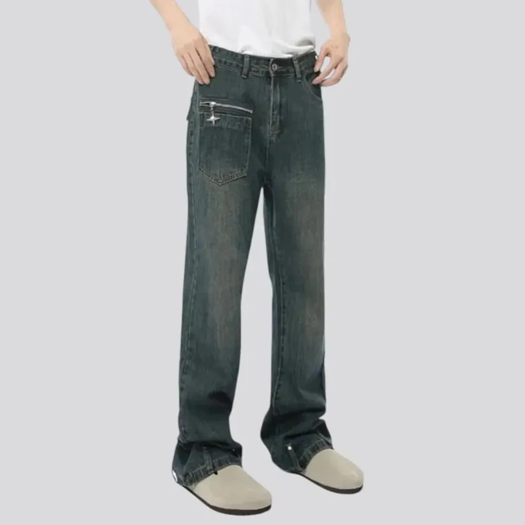 Loose fit abraded jeans for men