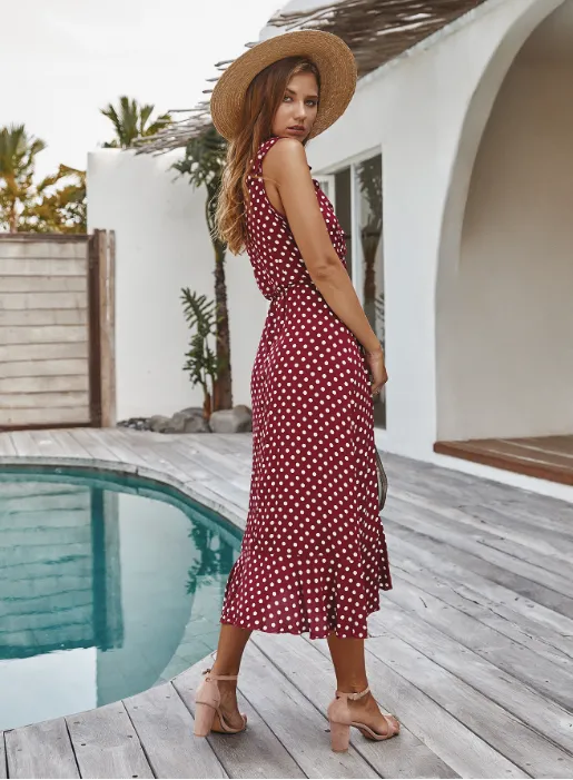 MEDIUM LONG DOT SPAGHETTI STRAP DRESS