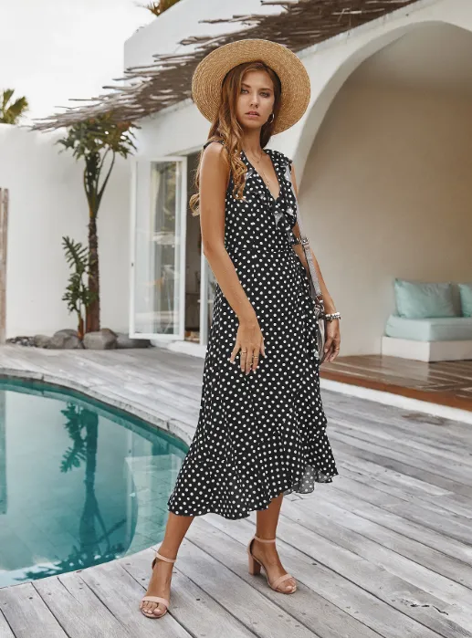 MEDIUM LONG DOT SPAGHETTI STRAP DRESS