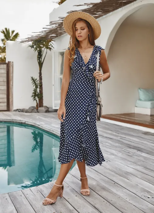 MEDIUM LONG DOT SPAGHETTI STRAP DRESS