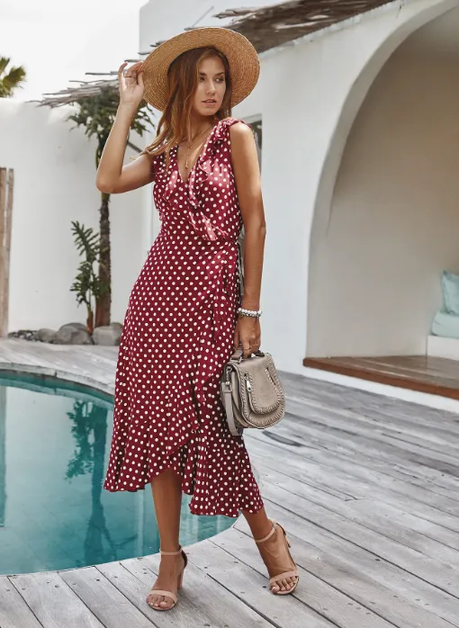 MEDIUM LONG DOT SPAGHETTI STRAP DRESS