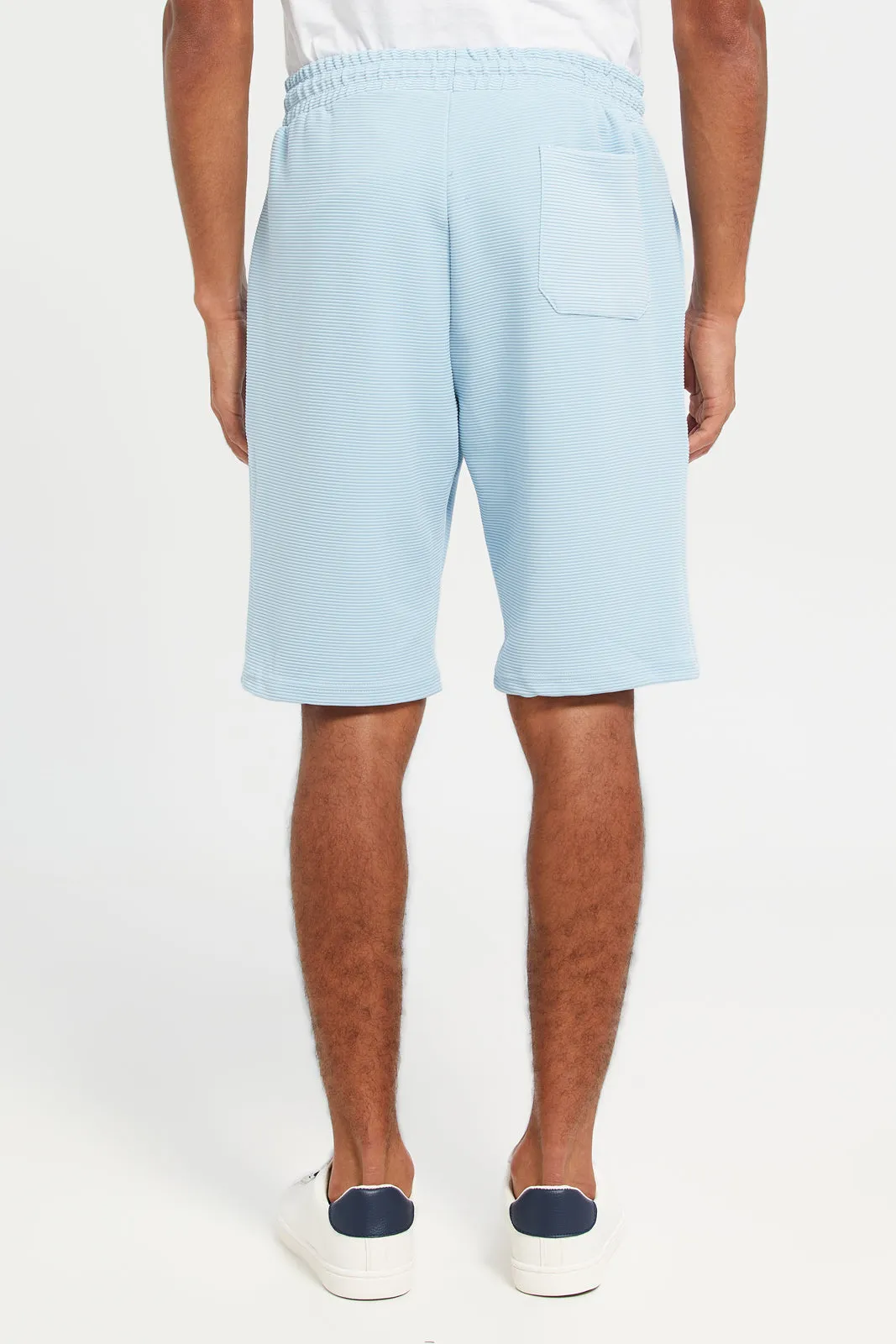 Men Blue Ribbed Lounge Shorts