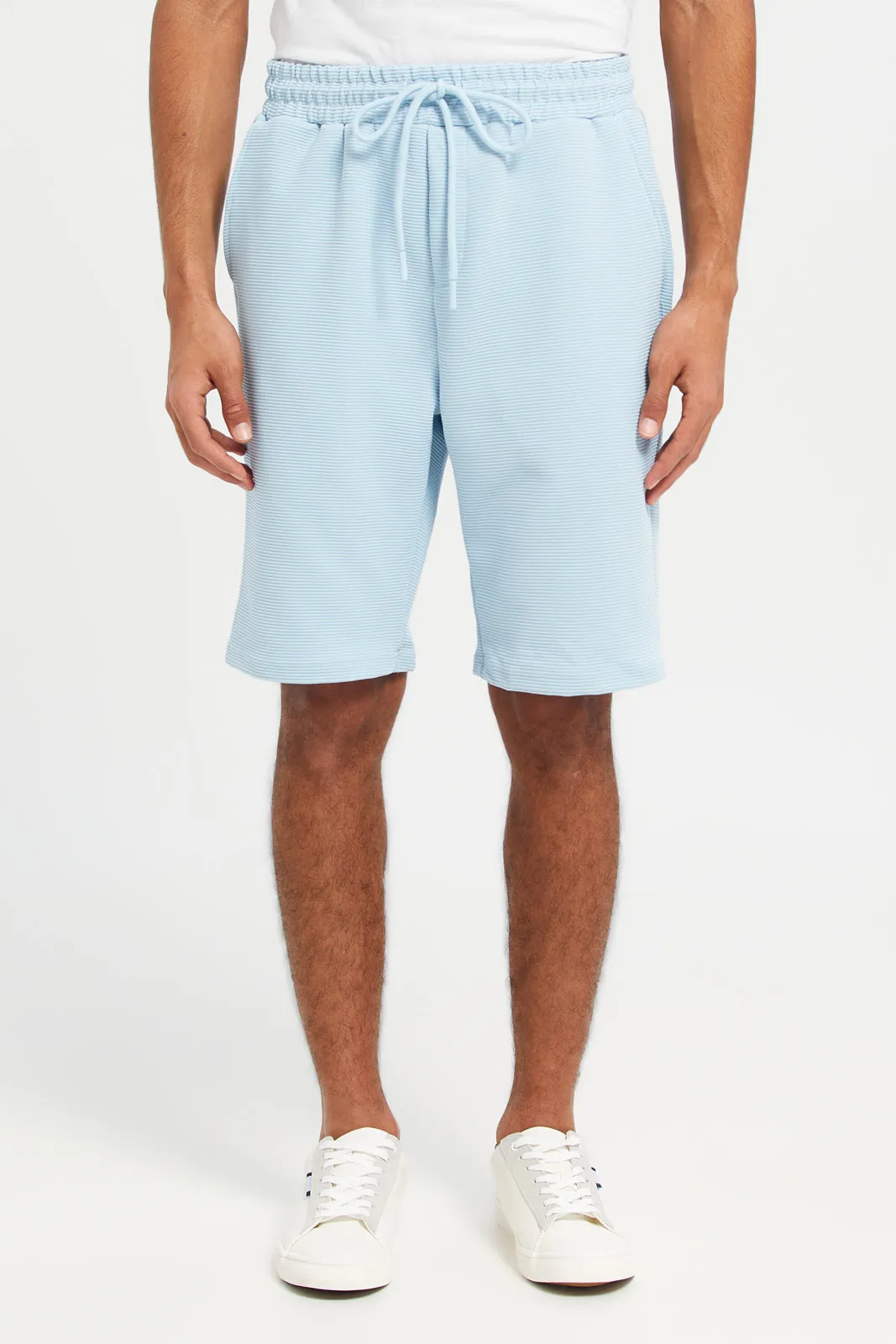 Men Blue Ribbed Lounge Shorts