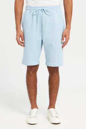 Men Blue Ribbed Lounge Shorts