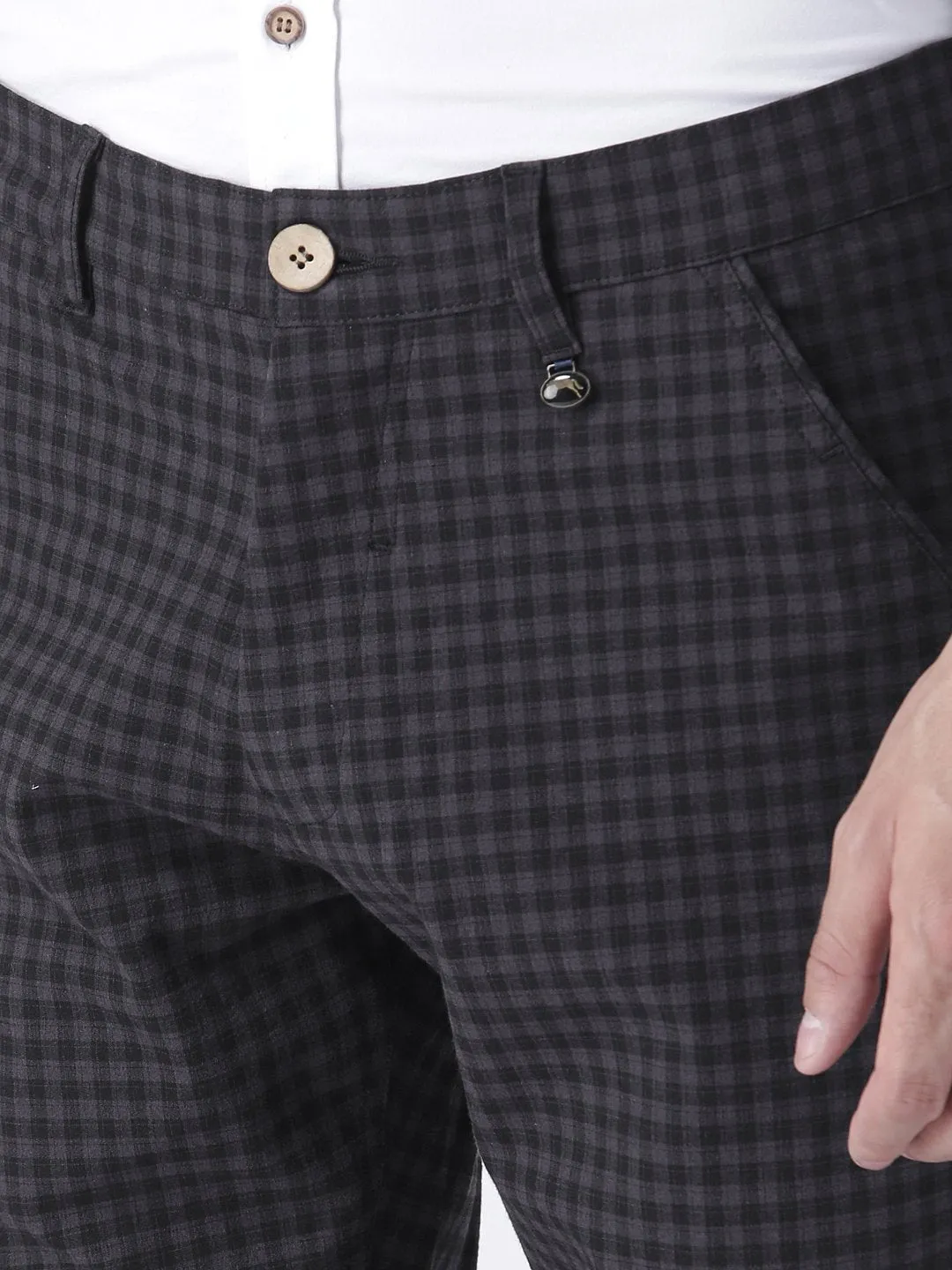 Men Charcoal Slim Fit Checked Chinos