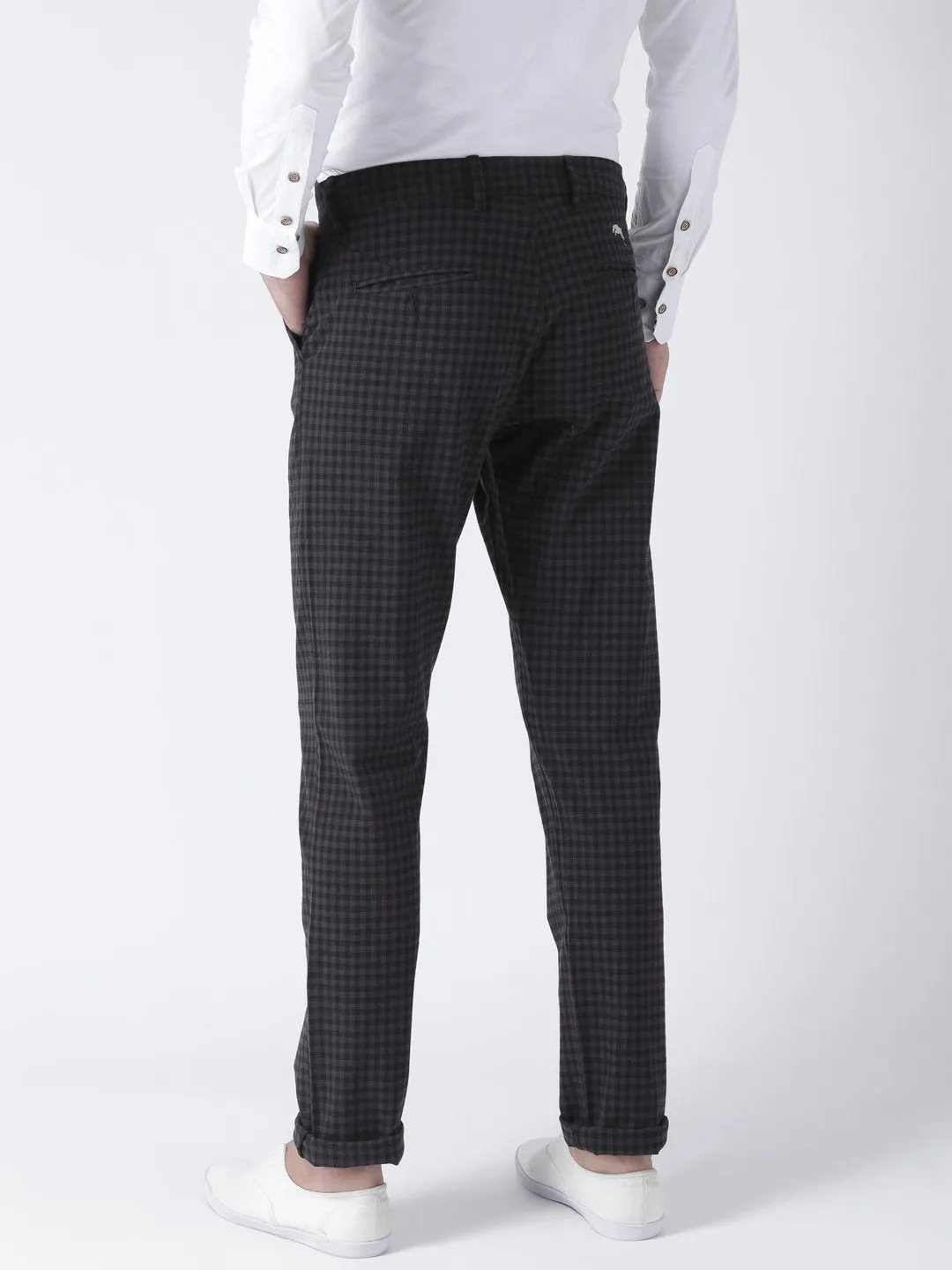 Men Charcoal Slim Fit Checked Chinos