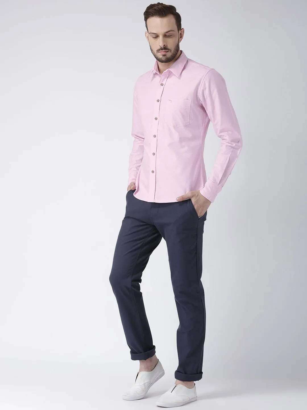 Men Pink Solid Cotton Slim Fit Shirt