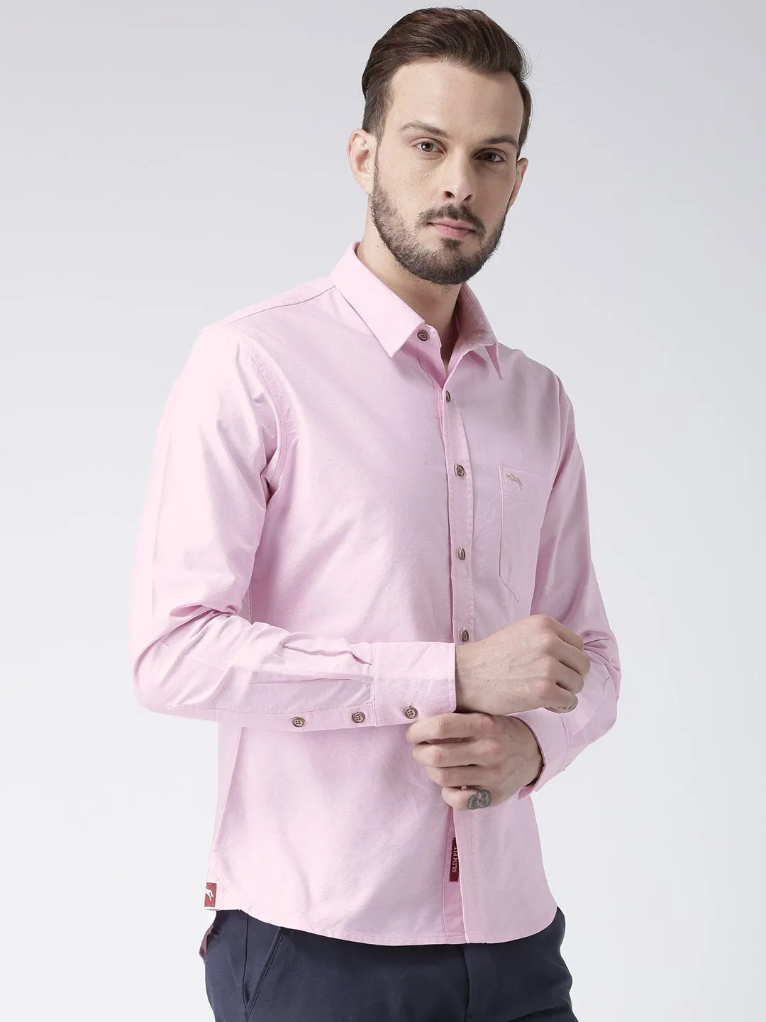 Men Pink Solid Cotton Slim Fit Shirt