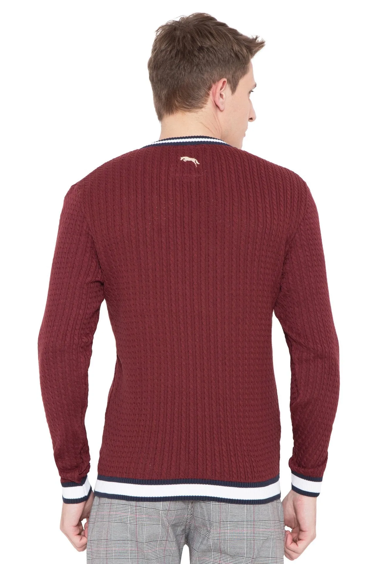 Men Regular Fit Cotton Casual Wine Lightweight Sweater