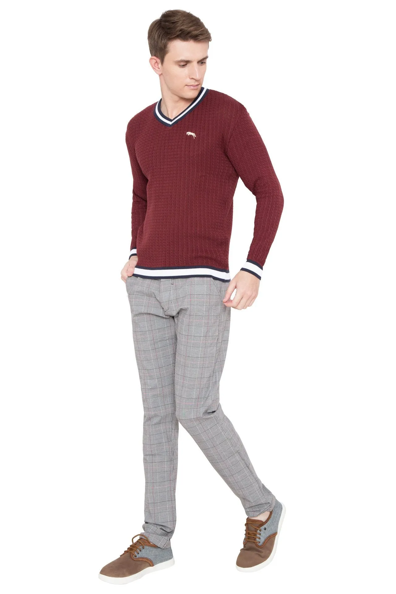 Men Regular Fit Cotton Casual Wine Lightweight Sweater