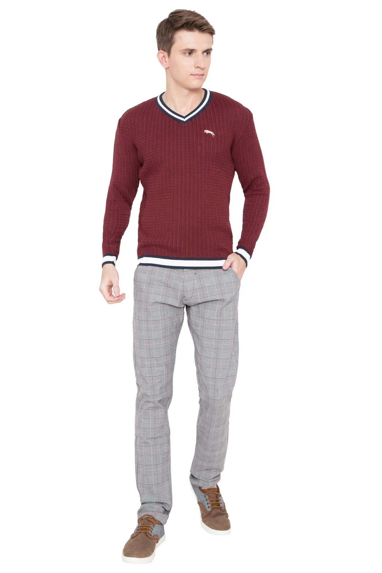 Men Regular Fit Cotton Casual Wine Lightweight Sweater