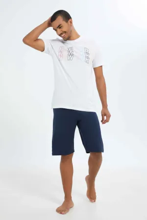 Men White and Navy Pyjama Set