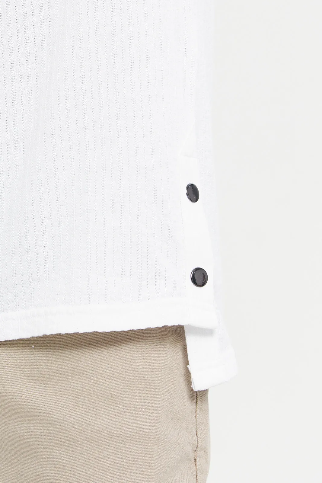 Men White Jacquard T-Shirt With Buttons