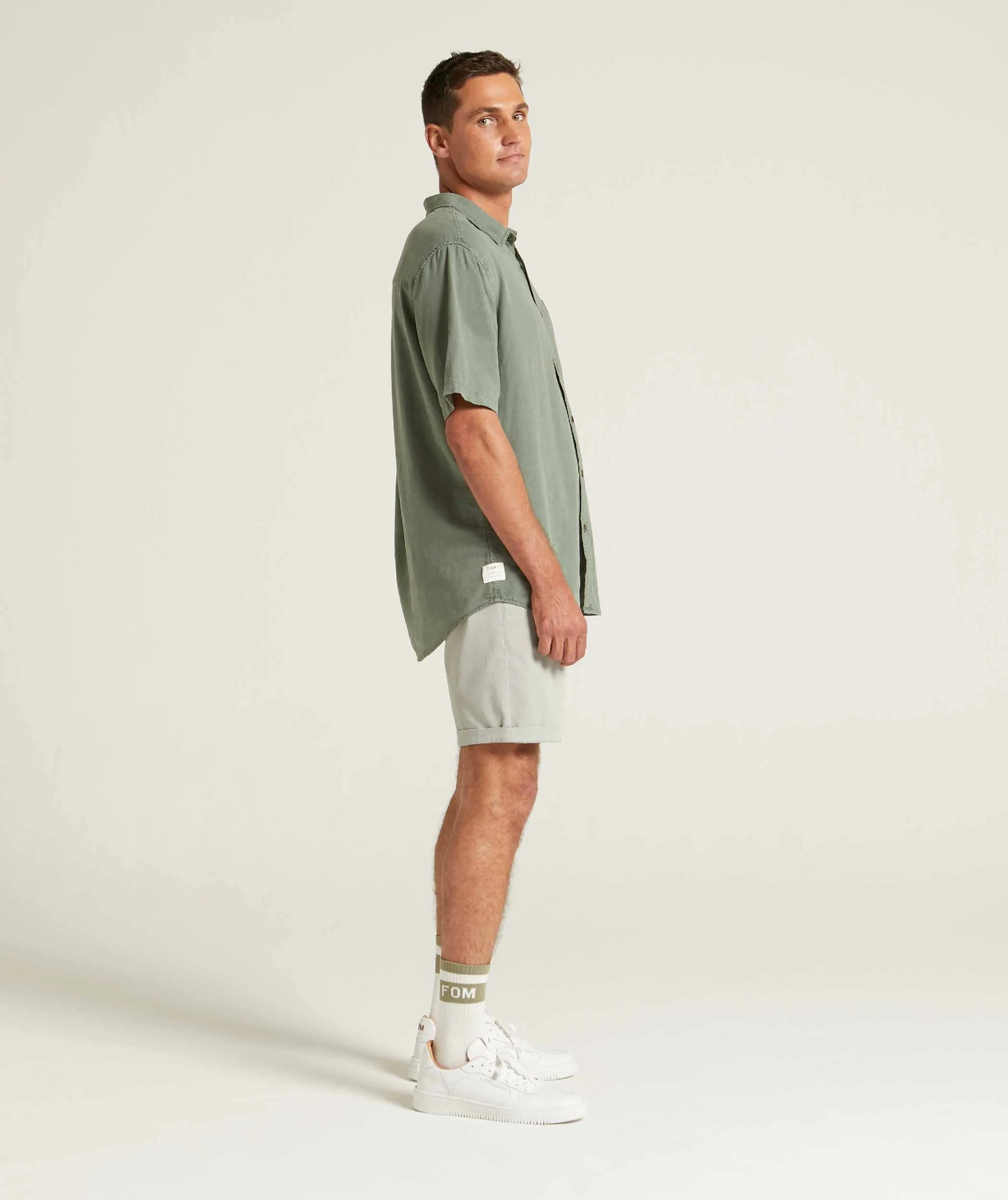 Mens Garment Dyed Short Sleeve Shirt - Silver Pine