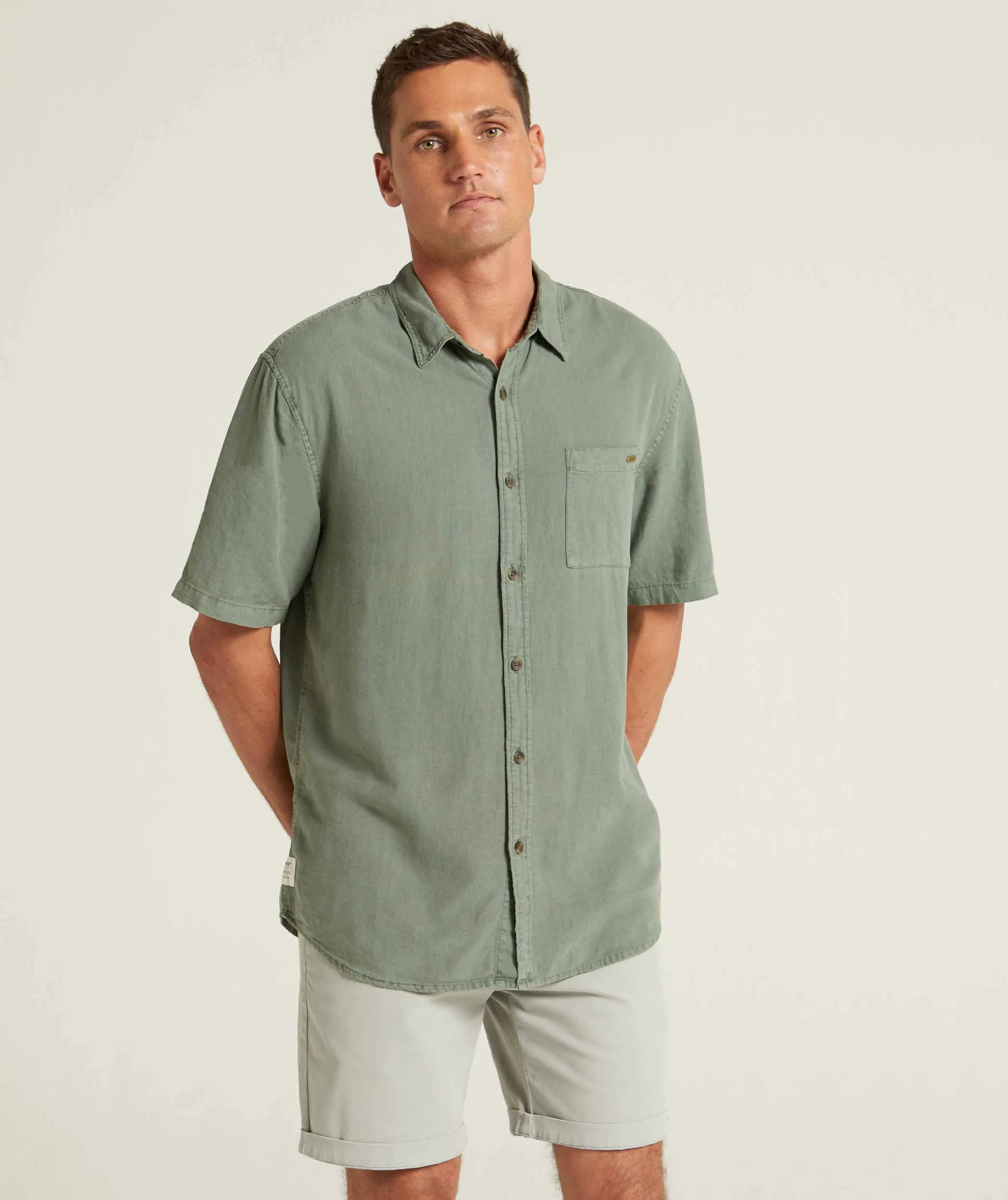 Mens Garment Dyed Short Sleeve Shirt - Silver Pine