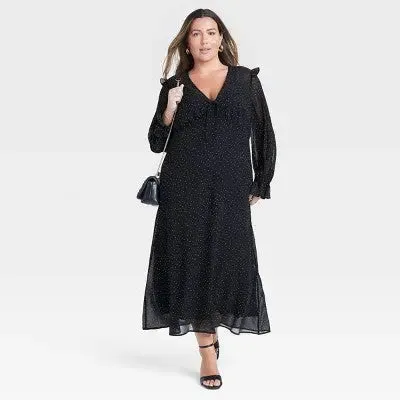 New - Women's Long Sleeve Sheer Maxi Dress - A New Day