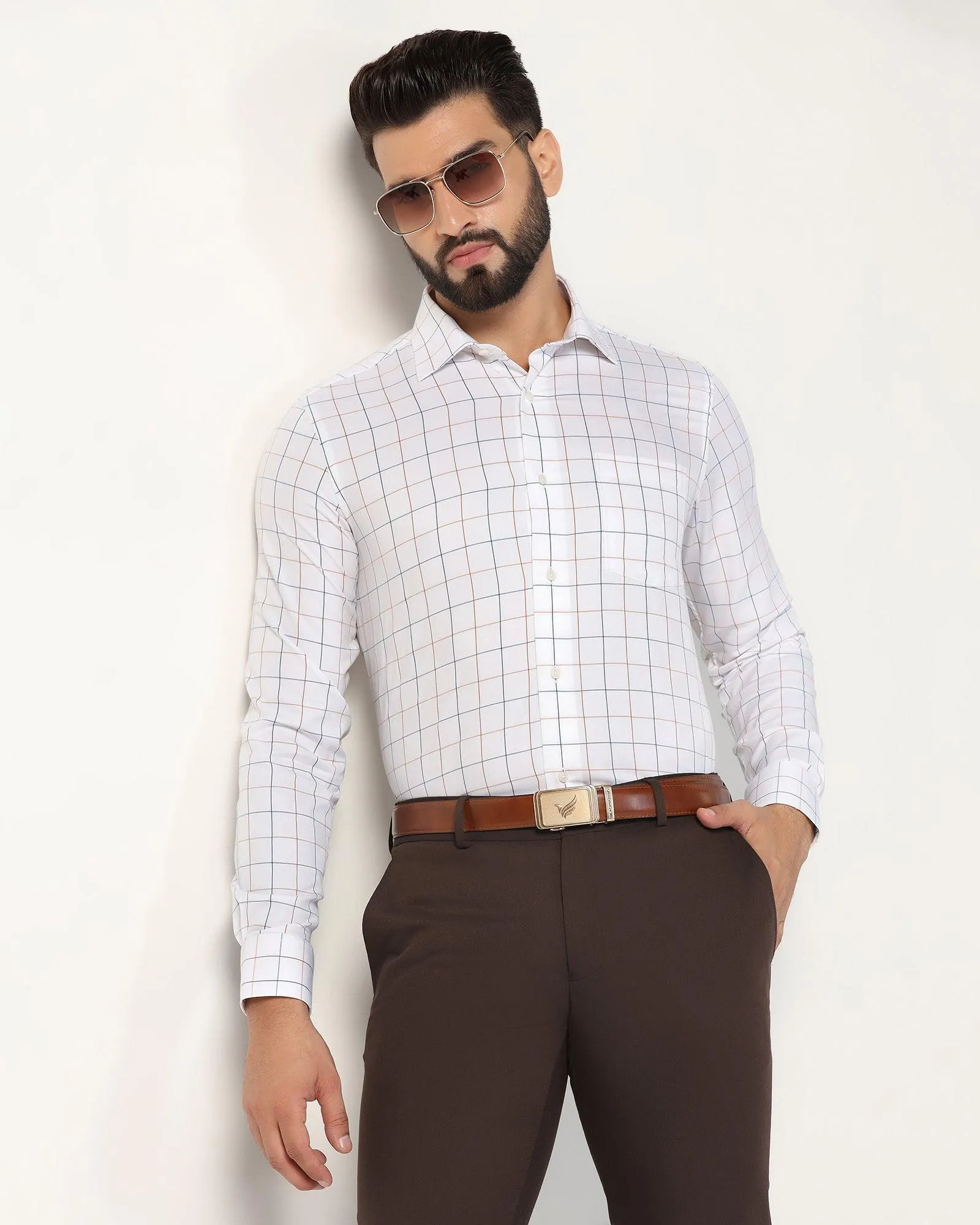 Non Iron Formal White Check Shirt - Boston