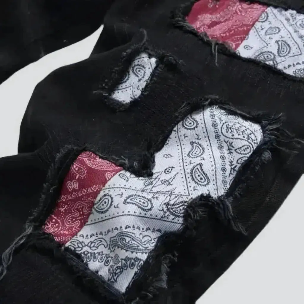 Patchwork black jeans
 for men