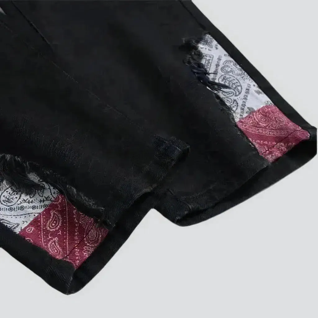 Patchwork black jeans
 for men