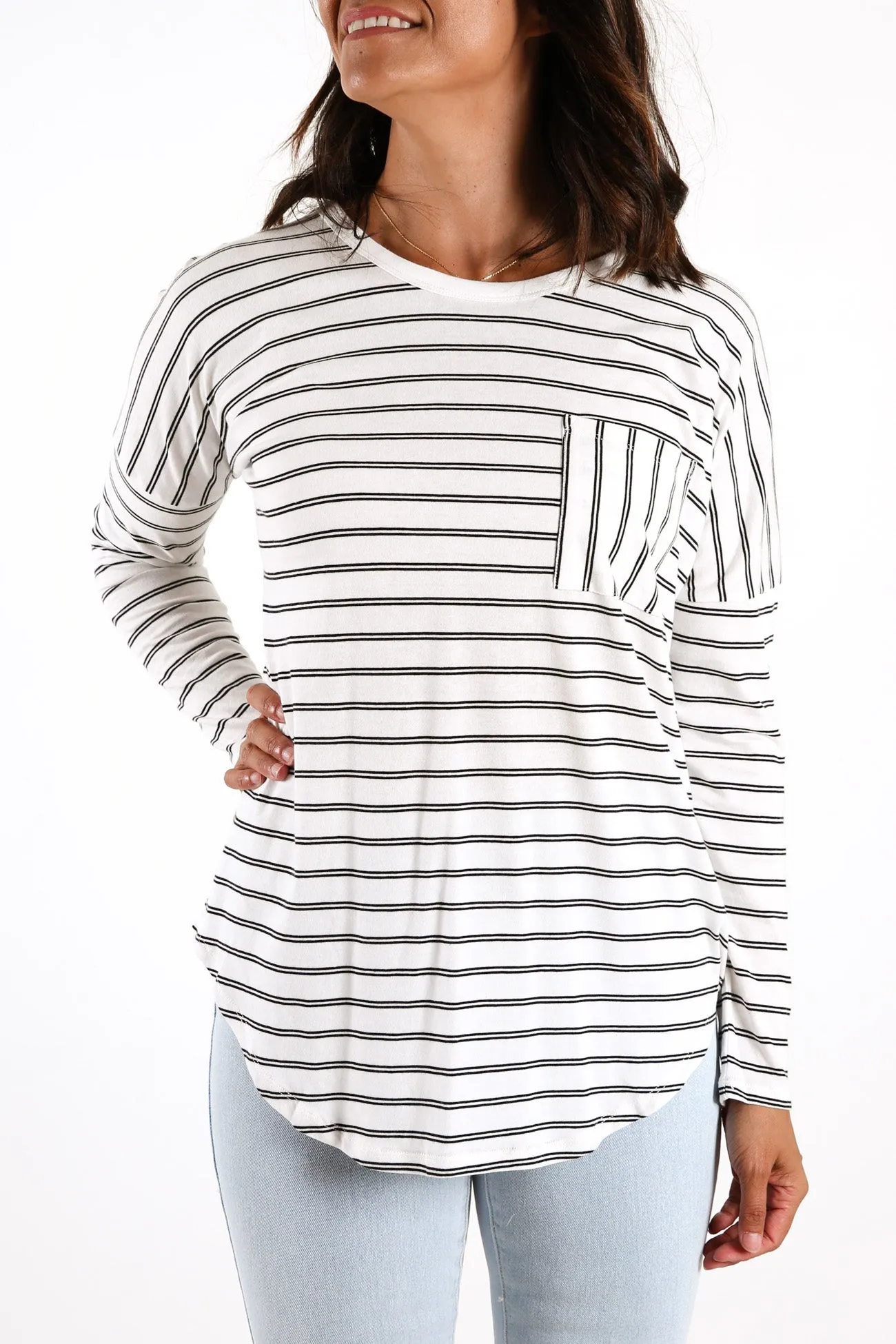 Phoebe Top White Black Stripe