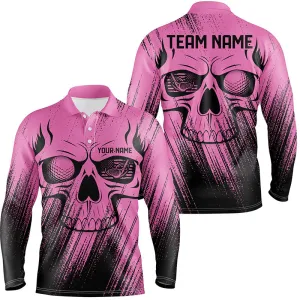 Pink Grunge Skull Mens Golf Polo Shirts Custom Golf Outfit For Mens, Team Mens Golf Shirt