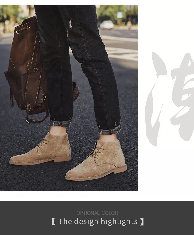 Pointed Chelsea Boots Men Comfortable Ankle Dress Boots Men Lace Up Cheap Men's Suede Shoes Casual