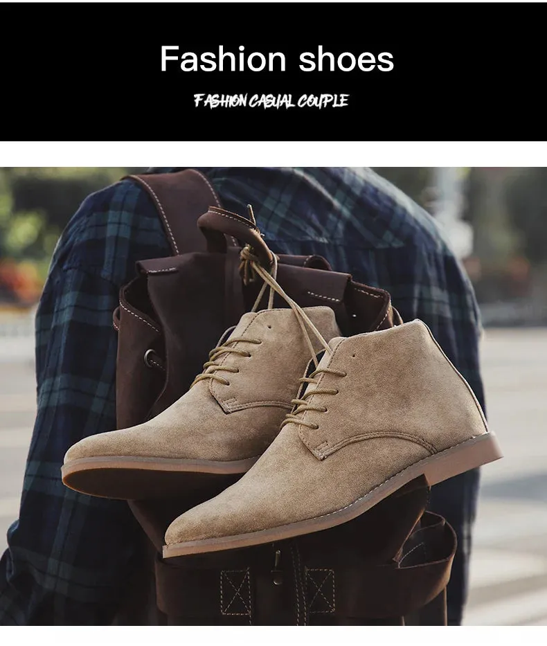 Pointed Chelsea Boots Men Comfortable Ankle Dress Boots Men Lace Up Cheap Men's Suede Shoes Casual