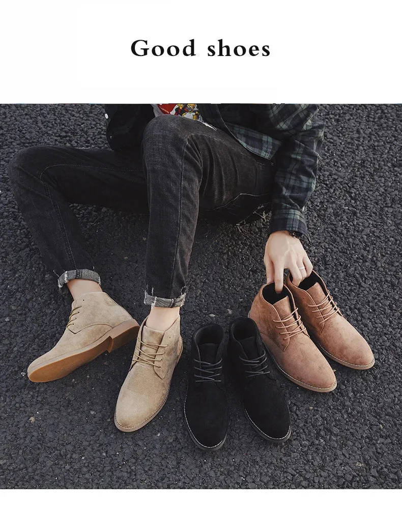 Pointed Chelsea Boots Men Comfortable Ankle Dress Boots Men Lace Up Cheap Men's Suede Shoes Casual