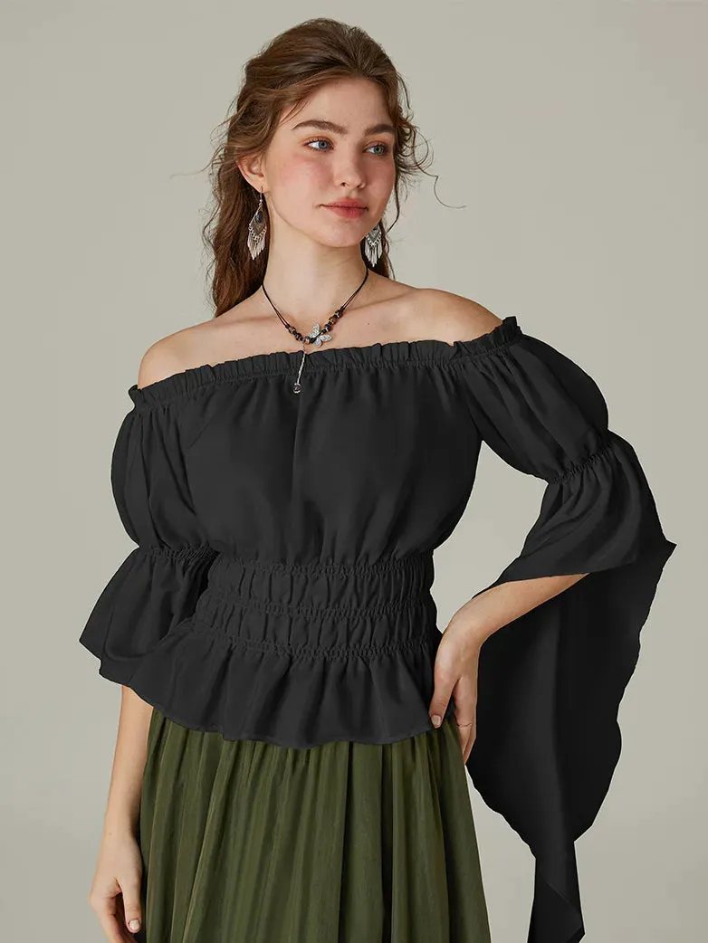 Renaissance Off-Shoulder Shirts Tops with Waterfall Openings