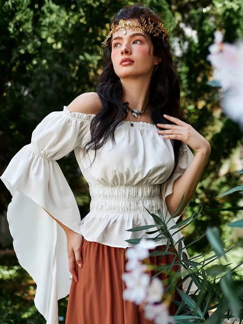 Renaissance Off-Shoulder Shirts Tops with Waterfall Openings