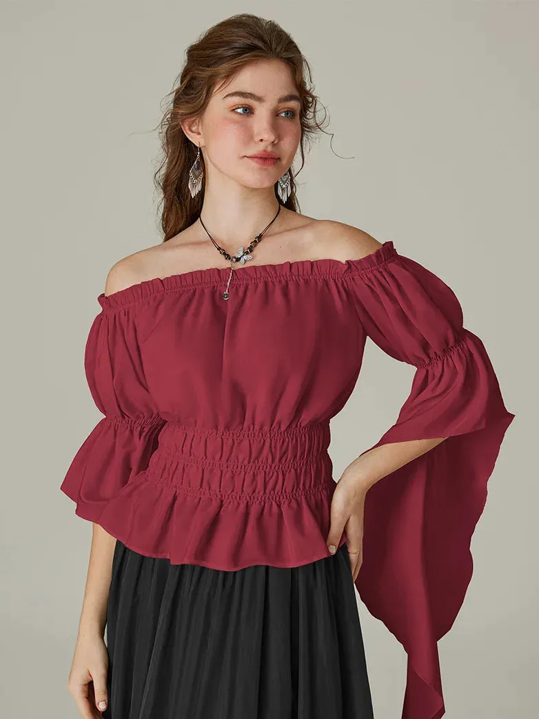 Renaissance Off-Shoulder Shirts Tops with Waterfall Openings