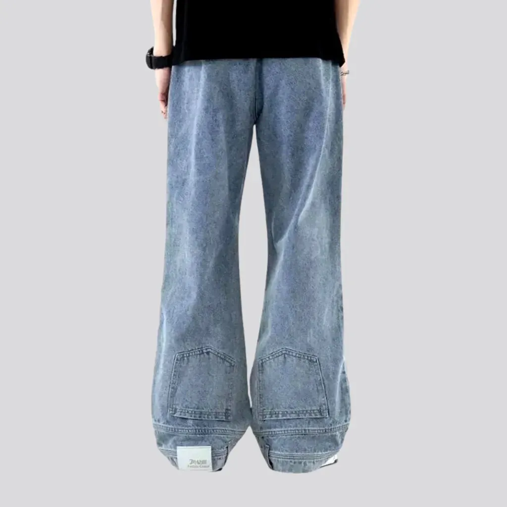 Sanded baggy mid rise street jeans for men