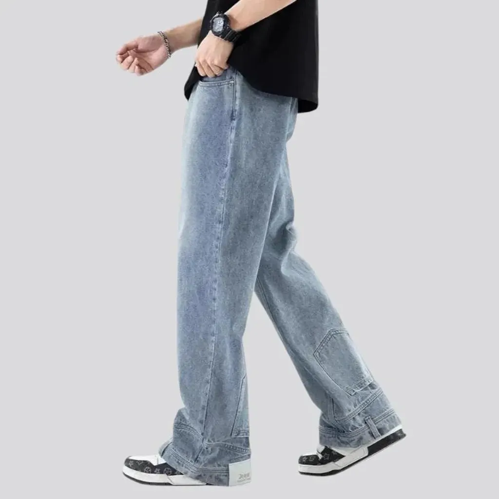 Sanded baggy mid rise street jeans for men