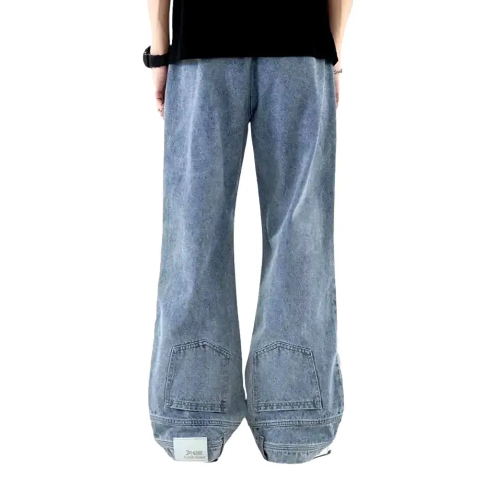 Sanded baggy mid rise street jeans for men