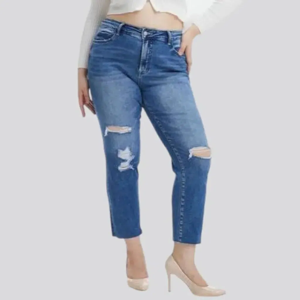 Sanded cropped jeans
 for women