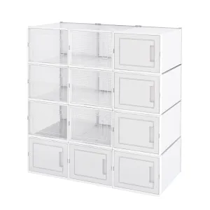 Stackable Shoe Boxes,12 Cube Storage Unit, with Door, White