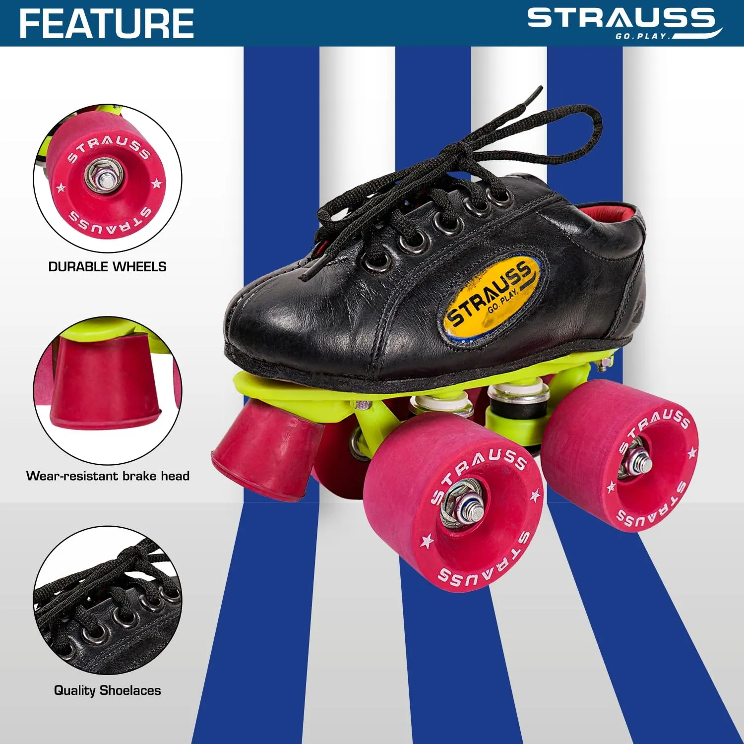 STRAUSS Gripper Skating Shoes | Fixed Body Roller Skates | Shoe Skate With Rubber Wheel |Ideal For Boys, Girls and Kids |Suitable For All Skill Level | Ideal For Kids (7-8 Years) , Size-13, (Red/Black)