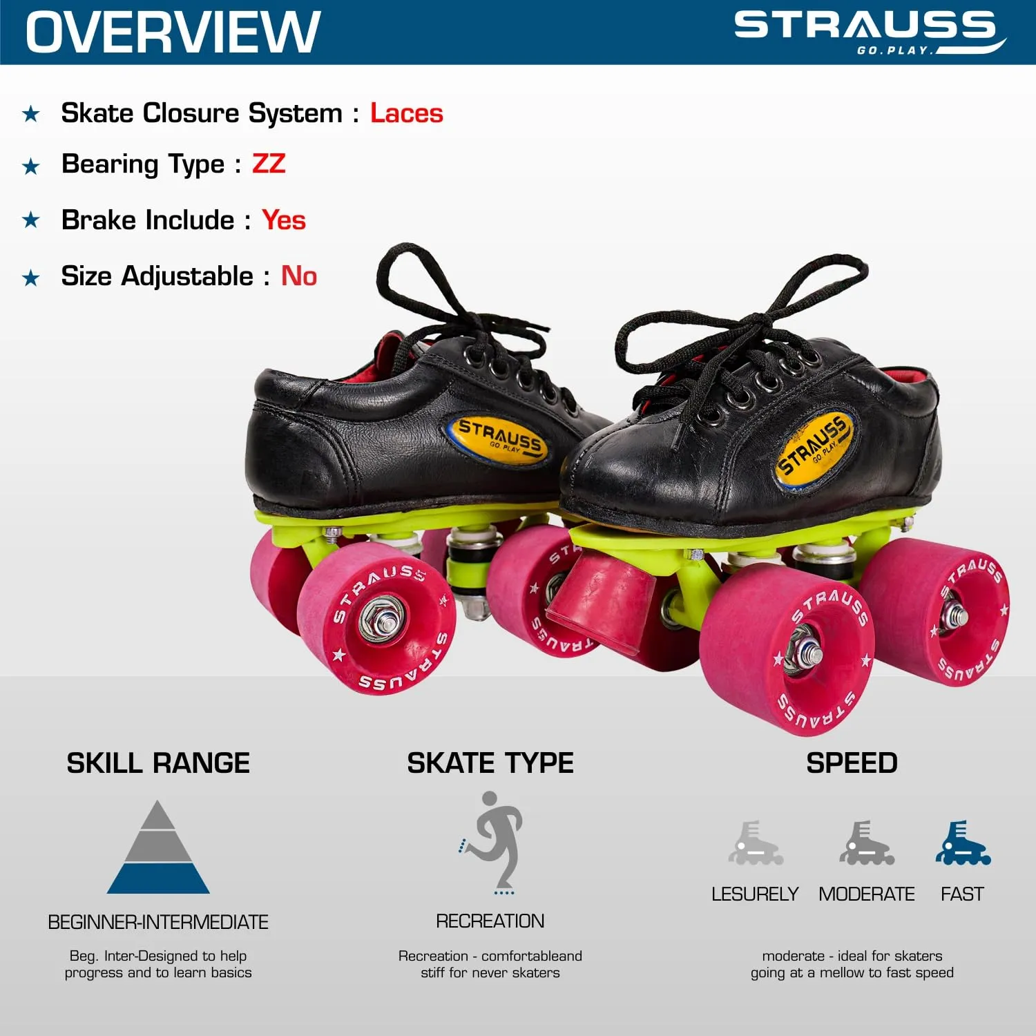 STRAUSS Gripper Skating Shoes | Fixed Body Roller Skates | Shoe Skate With Rubber Wheel |Ideal For Boys, Girls and Kids |Suitable For All Skill Level | Ideal For Kids (7-8 Years) , Size-13, (Red/Black)