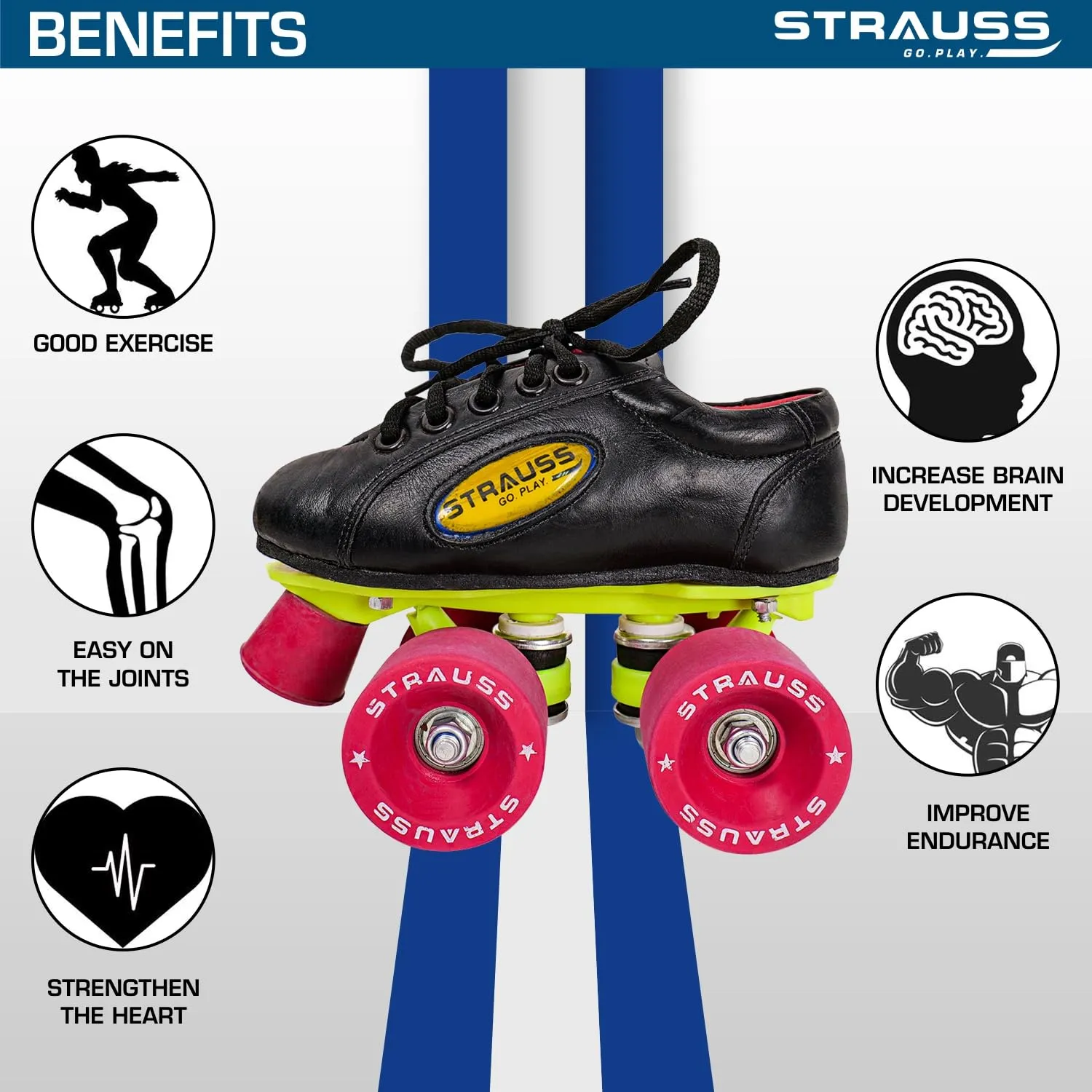 STRAUSS Gripper Skating Shoes | Fixed Body Roller Skates | Shoe Skate With Rubber Wheel |Ideal For Boys, Girls and Kids |Suitable For All Skill Level | Ideal For Kids (7-8 Years) , Size-13, (Red/Black)