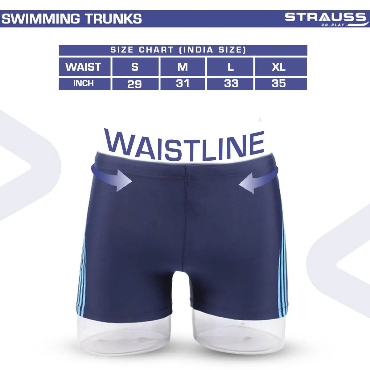 STRAUSS Swimming Shorts | Swimming Trunks for Men & Boys | Easily Adjustable, Breathable & Quick Drying Shorts | Size: M, Blue