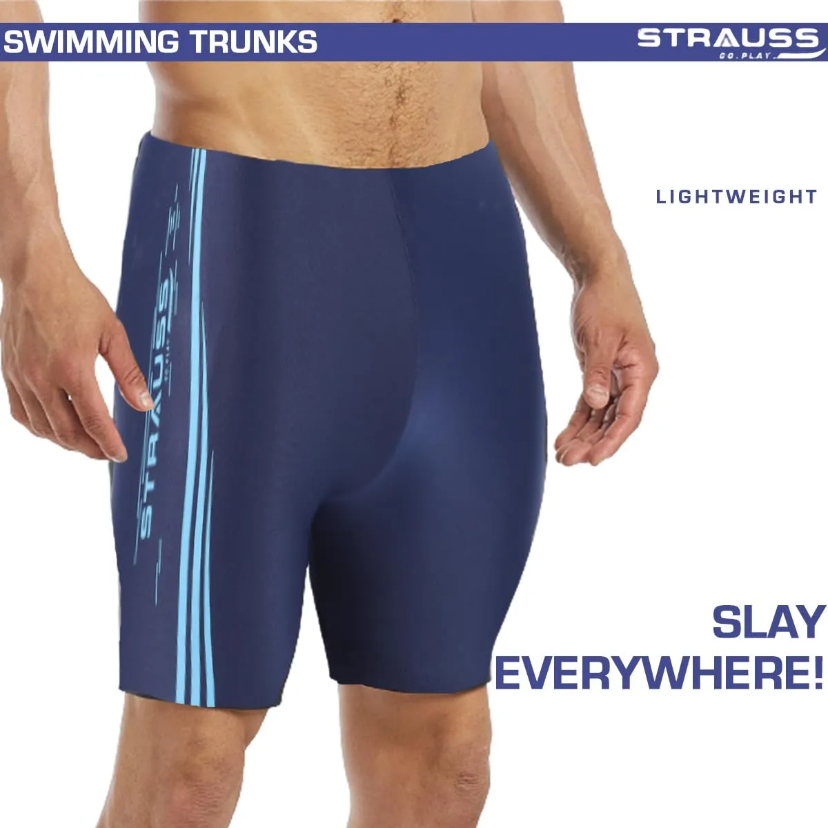 STRAUSS Swimming Shorts | Swimming Trunks for Men & Boys | Easily Adjustable, Breathable & Quick Drying Shorts | Size: M, Blue