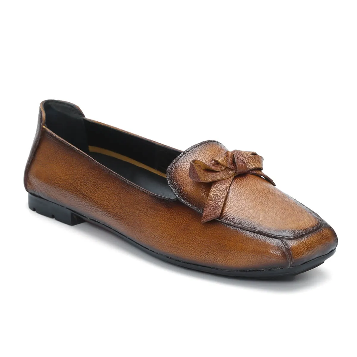 Trendy Leather Bow Flat Square Toe Loafers for Women LG-35